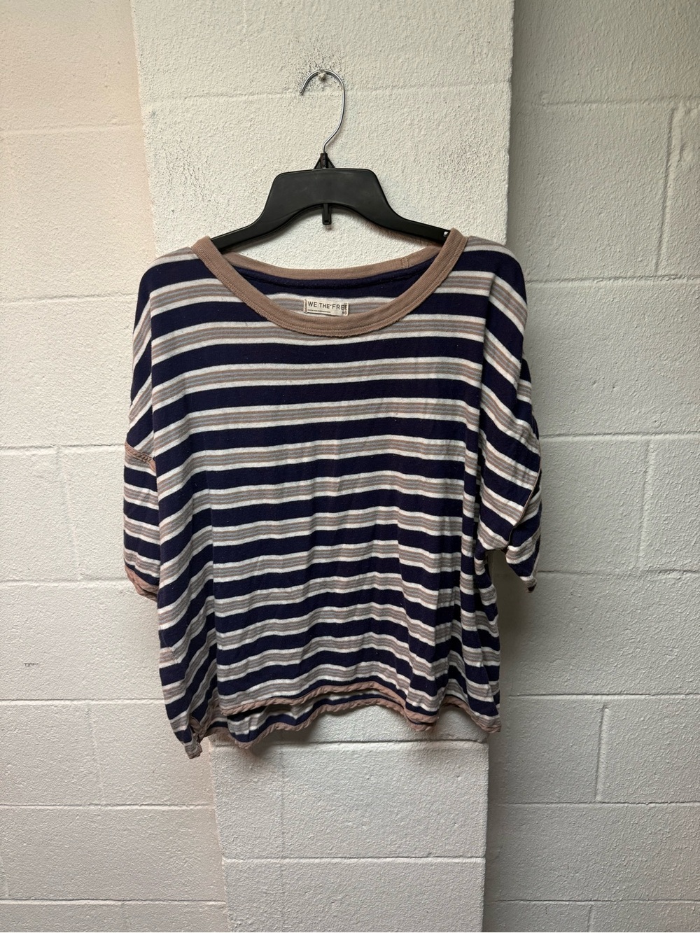 We The Free Navy and Beige Striped Short-Sleeve Top